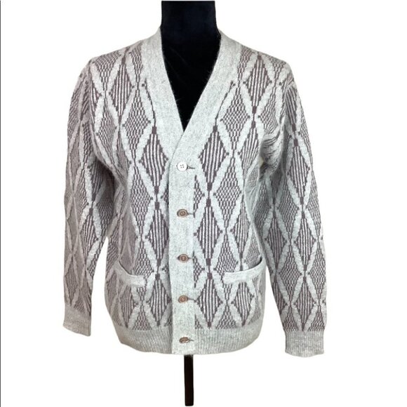 VINTAGE LAMBSWOOL UNIQUE GEOMETRIC DESIGN CARDIGAN - Picture 1 of 9